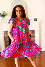 Load image into Gallery viewer, You Got This Purple Abstract Floral Print Tiered Ruffle Sleeve Dress