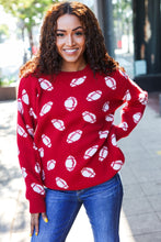 Load image into Gallery viewer, Game Day Red Football Print Jacquard Knit Sweater