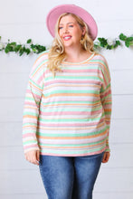 Load image into Gallery viewer, Green Apple & Tangerine Textured Vintage Stripe Top