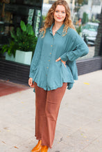 Load image into Gallery viewer, Beautiful You Teal Button Down Sharkbite Cotton Tunic Top