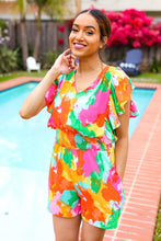 Load image into Gallery viewer, Under The Sun Abstract Floral Smocked Waist V Neck Flutter Sleeve Romper