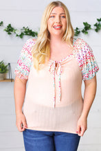 Load image into Gallery viewer, Peach & Floral Tie Neck Bubble Sleeve Top