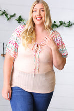 Load image into Gallery viewer, Peach & Floral Tie Neck Bubble Sleeve Top