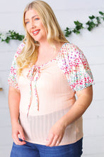 Load image into Gallery viewer, Peach & Floral Tie Neck Bubble Sleeve Top