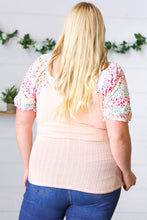 Load image into Gallery viewer, Peach & Floral Tie Neck Bubble Sleeve Top