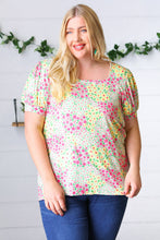 Load image into Gallery viewer, Canary/Mint Floral Square Neck Bubble Sleeve Top