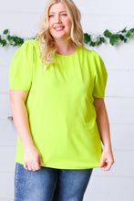 Load image into Gallery viewer, Neon Green Round Neck Puff Sleeve Crepe Top