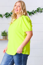 Load image into Gallery viewer, Neon Green Round Neck Puff Sleeve Crepe Top