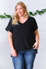 Load image into Gallery viewer, Black Ribbed V Neck Hi-Low Slit Top