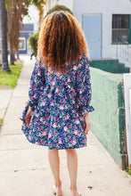 Load image into Gallery viewer, Feeling Joyful Navy Floral Bow Tie Babydoll Long Ruffle Sleeve Dress