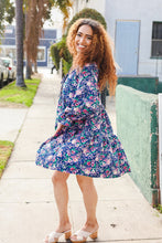 Load image into Gallery viewer, Feeling Joyful Navy Floral Bow Tie Babydoll Long Ruffle Sleeve Dress