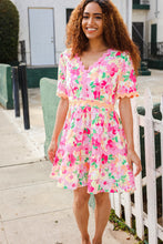 Load image into Gallery viewer, Beautiful You Rose Floral Print Ric Rack Trim Babydoll Dress