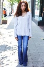 Load image into Gallery viewer, Feels Like Love Grey Lace Trim Rib Long Sleeve Top