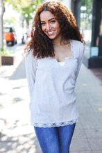 Load image into Gallery viewer, Feels Like Love Grey Lace Trim Rib Long Sleeve Top