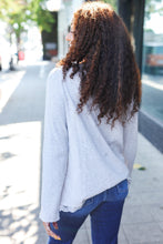 Load image into Gallery viewer, Feels Like Love Grey Lace Trim Rib Long Sleeve Top