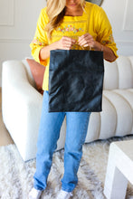 Load image into Gallery viewer, Black Fold Over Gold O-Ring Faux Leather Clutch