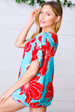 Load image into Gallery viewer, Teal & Cherry Red Floral Print V Neck Top