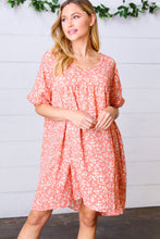 Load image into Gallery viewer, Peach Ditzy Floral Woven Dolman V Neck Dress