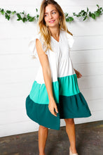 Load image into Gallery viewer, Seafoam & Emerald Tiered Frill Sleeve Midi Dress