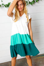 Load image into Gallery viewer, Seafoam & Emerald Tiered Frill Sleeve Midi Dress
