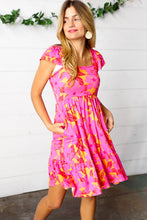 Load image into Gallery viewer, Fuchsia & Orange Tropical Floral Square Neck Dress