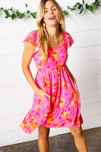 Load image into Gallery viewer, Fuchsia & Orange Tropical Floral Square Neck Dress