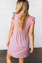 Load image into Gallery viewer, Pink Floral & Striped Yoke Babydoll Dress