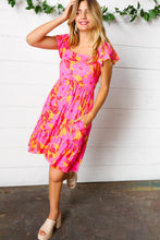 Load image into Gallery viewer, Fuchsia & Orange Tropical Floral Square Neck Dress