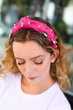 Load image into Gallery viewer, Fuchsia Stone & Gem Football Embellished Top Knot Headband