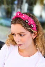 Load image into Gallery viewer, Fuchsia Stone & Gem Football Embellished Top Knot Headband