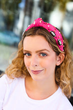 Load image into Gallery viewer, Fuchsia Stone & Gem Football Embellished Top Knot Headband