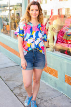 Load image into Gallery viewer, Navy & Yellow Tropical Floral V Neck Top