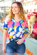 Load image into Gallery viewer, Navy & Yellow Tropical Floral V Neck Top