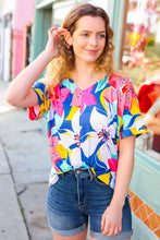 Load image into Gallery viewer, Navy & Yellow Tropical Floral V Neck Top