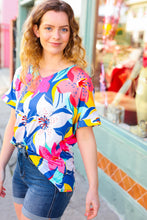 Load image into Gallery viewer, Navy & Yellow Tropical Floral V Neck Top