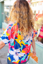 Load image into Gallery viewer, Navy & Yellow Tropical Floral V Neck Top