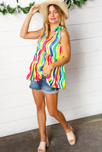 Load image into Gallery viewer, Multicolor Wavy Stripe Shoulder Tie Detail Top