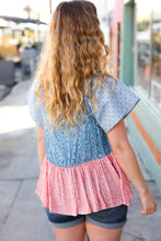 Load image into Gallery viewer, Blue & Pink Polka Dot Floral Tie Front Babydoll Top