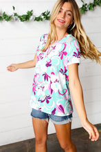 Load image into Gallery viewer, Turquoise & Purple Flat Floral Print Top