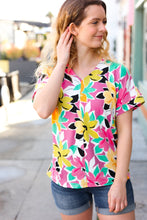 Load image into Gallery viewer, Fuchsia & Emerald Flat Floral V Neck Top