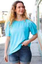 Load image into Gallery viewer, Sky Blue Round Neck Puff Sleeve Crepe Top