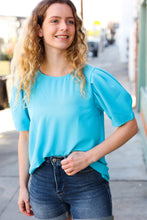Load image into Gallery viewer, Sky Blue Round Neck Puff Sleeve Crepe Top