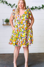Load image into Gallery viewer, Indigo & Lemon Floral Babydoll Ruffle Dress