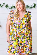 Load image into Gallery viewer, Indigo & Lemon Floral Babydoll Ruffle Dress