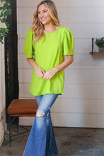 Load image into Gallery viewer, Neon Green Round Neck Puff Sleeve Crepe Top