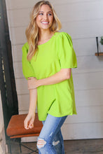 Load image into Gallery viewer, Neon Green Round Neck Puff Sleeve Crepe Top