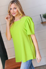 Load image into Gallery viewer, Neon Green Round Neck Puff Sleeve Crepe Top