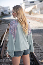 Load image into Gallery viewer, Mint Lace Up Long Sleeve French Terry Oversized Pullover