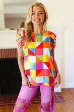 Load image into Gallery viewer, You Got This Red Geometric Print Double Ruffle Sleeve Top