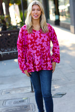 Load image into Gallery viewer, Red & Magenta Floral V Neck Woven Babydoll Top
